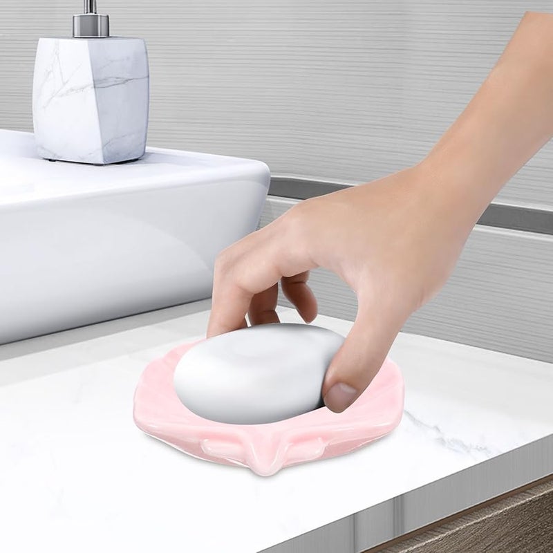 Ceramic Soap Dish with Self Draining Design Pink Bathroom Soap Holder for Shower Sink - Image 3
